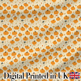 Cute Small Pumpkins and Floral Sprigs Seamless Pattern Light Background Fabric Digital Print Fabric by the Metre UK Sewing Quilting Textile