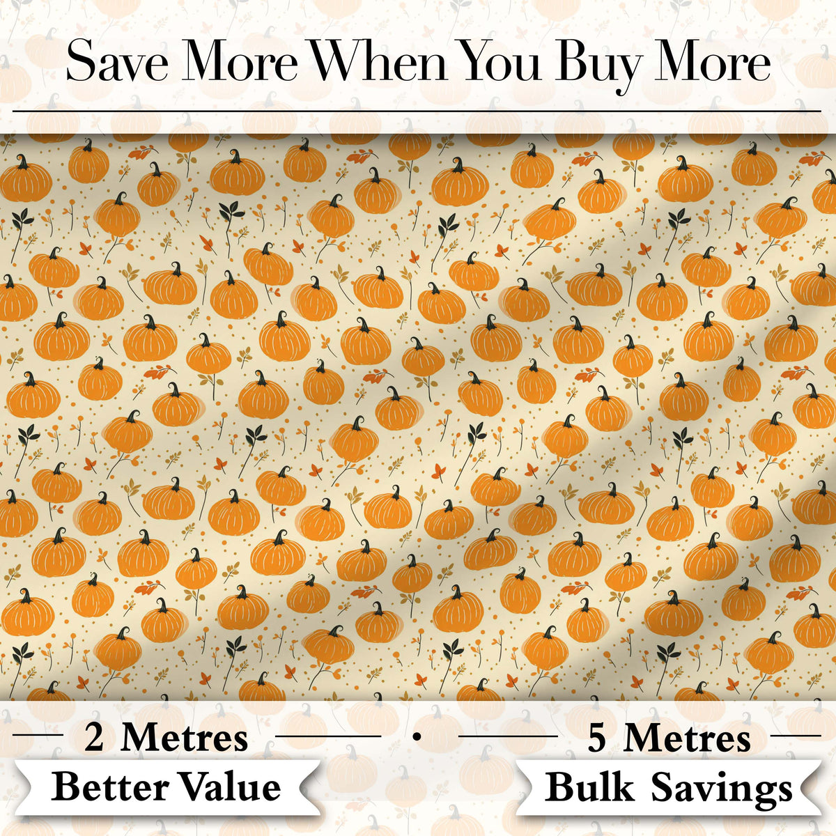 Cute Small Pumpkins and Floral Sprigs Seamless Pattern Light Background Fabric Digital Print Fabric by the Metre UK Sewing Quilting Textile