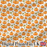 Watercolor Pumpkins and Leaves Seamless Pattern Soft White Background Fabric Digital Print Fabric by the Metre UK Sewing Quilting Textile