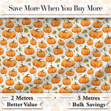 Watercolor Pumpkins and Leaves Seamless Pattern Soft White Background Fabric Digital Print Fabric by the Metre UK Sewing Quilting Textile