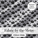 Black and White Pumpkin Illustration Seamless Pattern Halloween Theme Fabric Digital Print Fabric by the Metre UK Sewing Quilting Textile