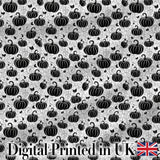 Black and White Pumpkin Illustration Seamless Pattern Halloween Theme Fabric Digital Print Fabric by the Metre UK Sewing Quilting Textile