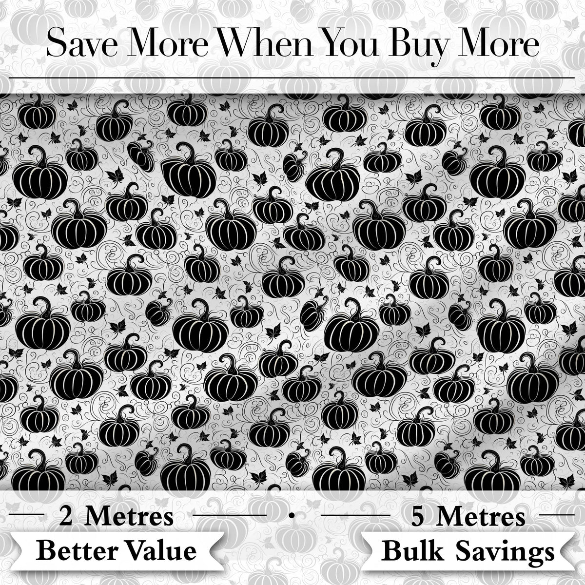 Black and White Pumpkin Illustration Seamless Pattern Halloween Theme Fabric Digital Print Fabric by the Metre UK Sewing Quilting Textile