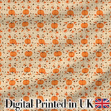 Autumn Pumpkins and Swirling Leaves Seamless Pattern Warm Beige Background Digital Print Fabric by the Metre UK Sewing Quilting Textile