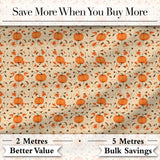 Autumn Pumpkins and Swirling Leaves Seamless Pattern Warm Beige Background Digital Print Fabric by the Metre UK Sewing Quilting Textile