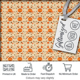 Autumn Pumpkins and Swirling Leaves Seamless Pattern Warm Beige Background Digital Print Fabric by the Metre UK Sewing Quilting Textile