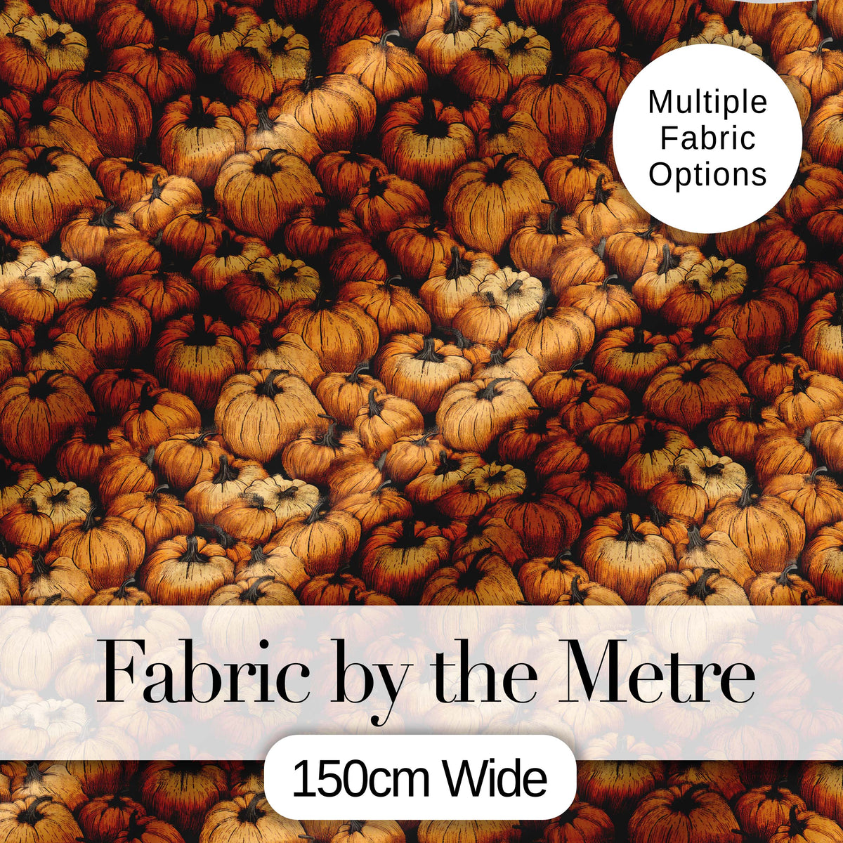 Rustic Harvest Pumpkins Cluster Seamless Pattern Dark Background Autumn Theme Digital Print Fabric by the Metre UK Sewing Quilting Textile