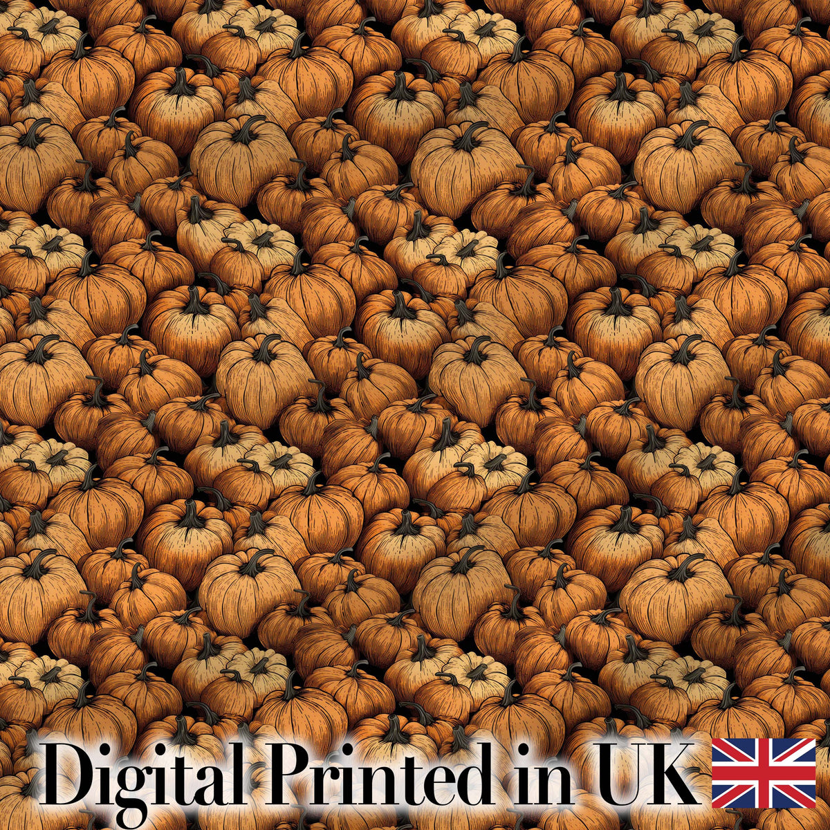 Rustic Harvest Pumpkins Cluster Seamless Pattern Dark Background Autumn Theme Digital Print Fabric by the Metre UK Sewing Quilting Textile