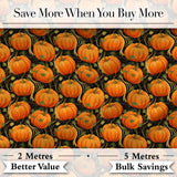 Bright Orange Pumpkins Seamless Pattern Black Background Autumn Fabric Digital Print Fabric by the Metre UK Sewing Quilting Textile