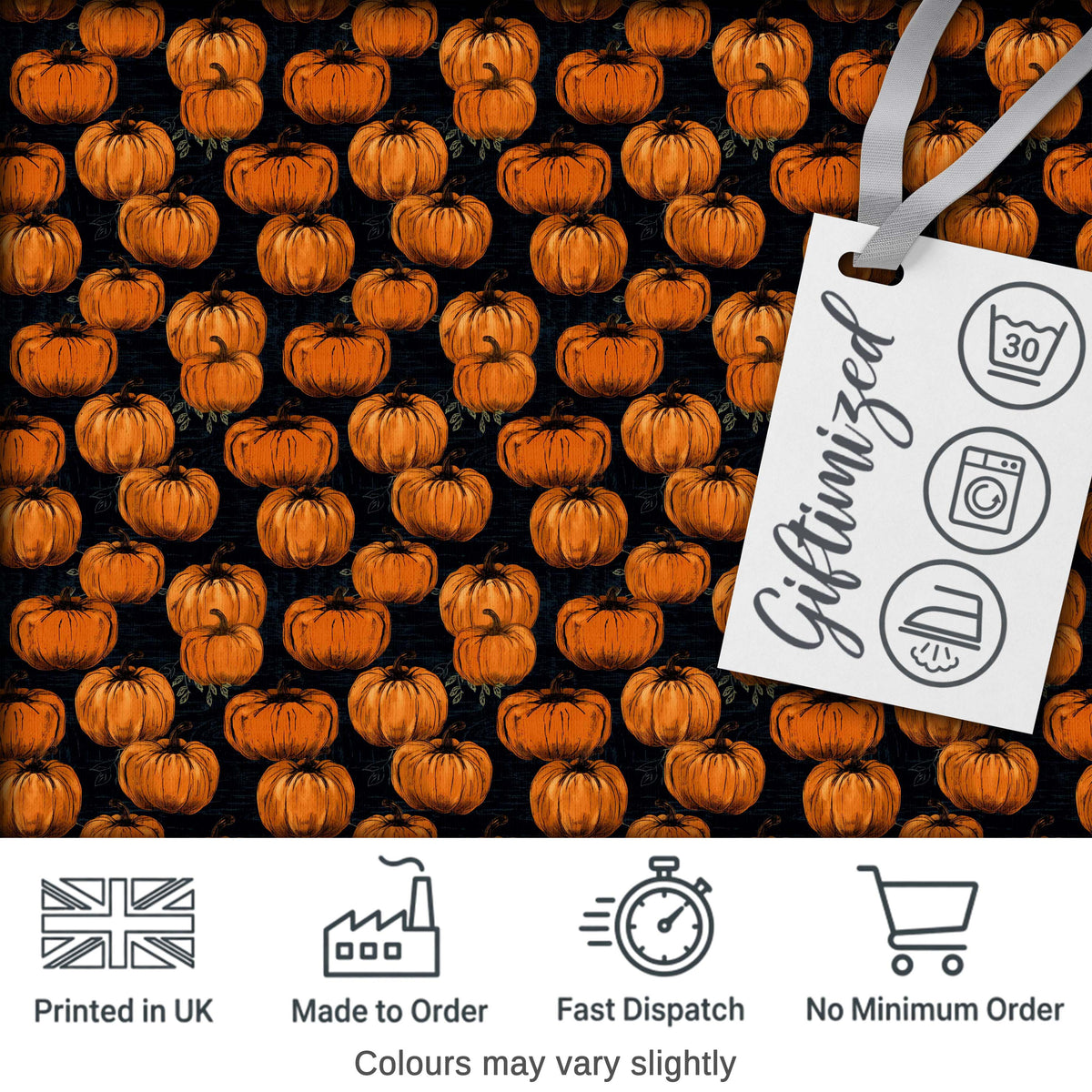 Hand Drawn Pumpkins on Dark Textured Background Seamless Pattern Autumn Fabric Digital Print Fabric by the Metre UK Sewing Quilting Textile