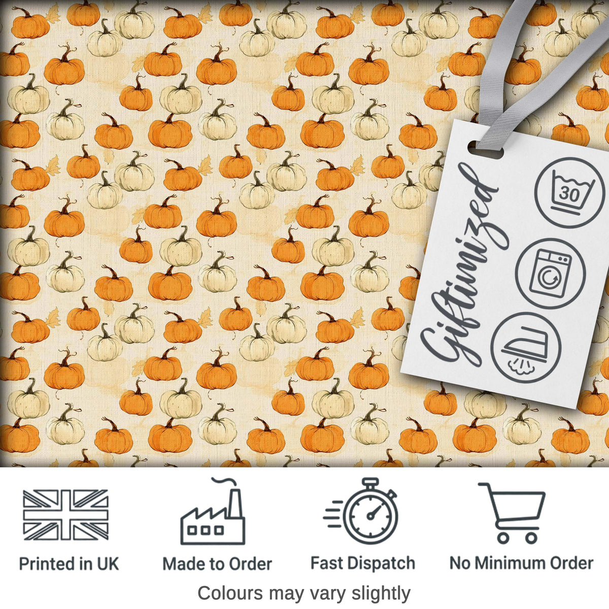 Soft Watercolor Pumpkins in Orange and White Seamless Pattern Light Background Digital Print Fabric by the Metre UK Sewing Quilting Textile