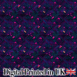 Neon Geometric Lines Abstract Pattern Dark Background Futuristic Style Digital Print Fabric by the Metre UK Sewing Quilting Textile