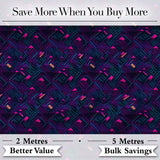 Neon Geometric Lines Abstract Pattern Dark Background Futuristic Style Digital Print Fabric by the Metre UK Sewing Quilting Textile