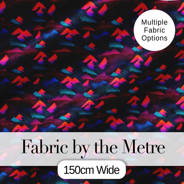 Retro Neon Mountain Shapes Seamless Pattern Vibrant Abstract Landscape Digital Print Fabric by the Metre UK Sewing Quilting Textile