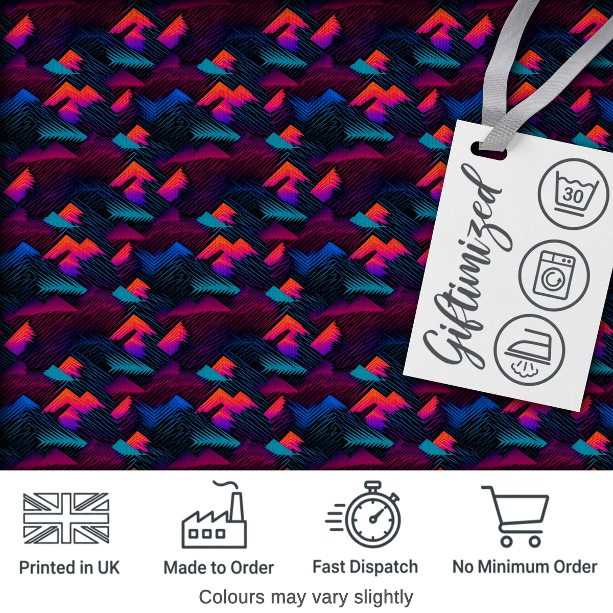Retro Neon Mountain Shapes Seamless Pattern Vibrant Abstract Landscape Digital Print Fabric by the Metre UK Sewing Quilting Textile