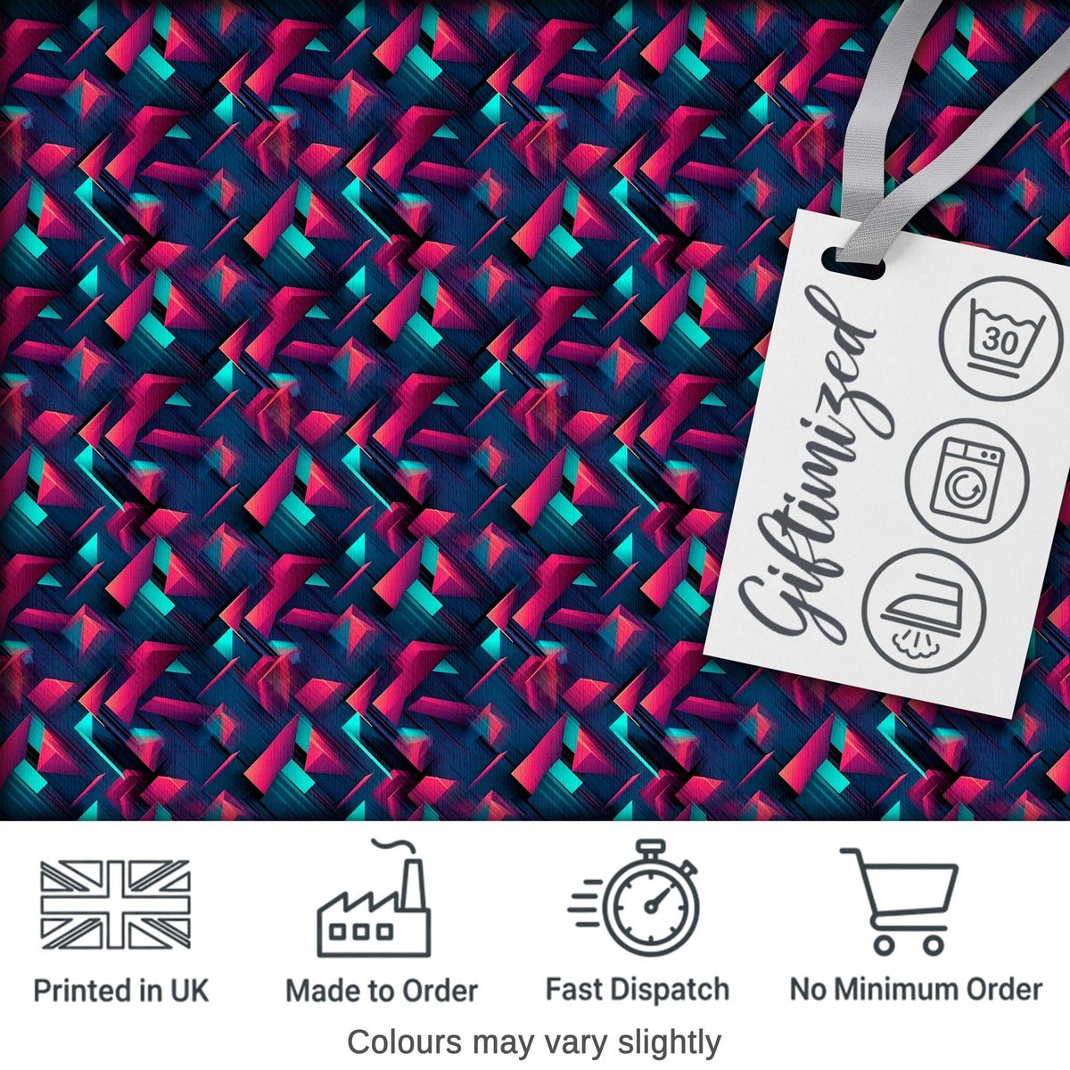 Abstract Neon Polygon Shapes Pattern Dynamic Geometric Seamless Design Digital Print Fabric by the Metre UK Sewing Quilting Textile