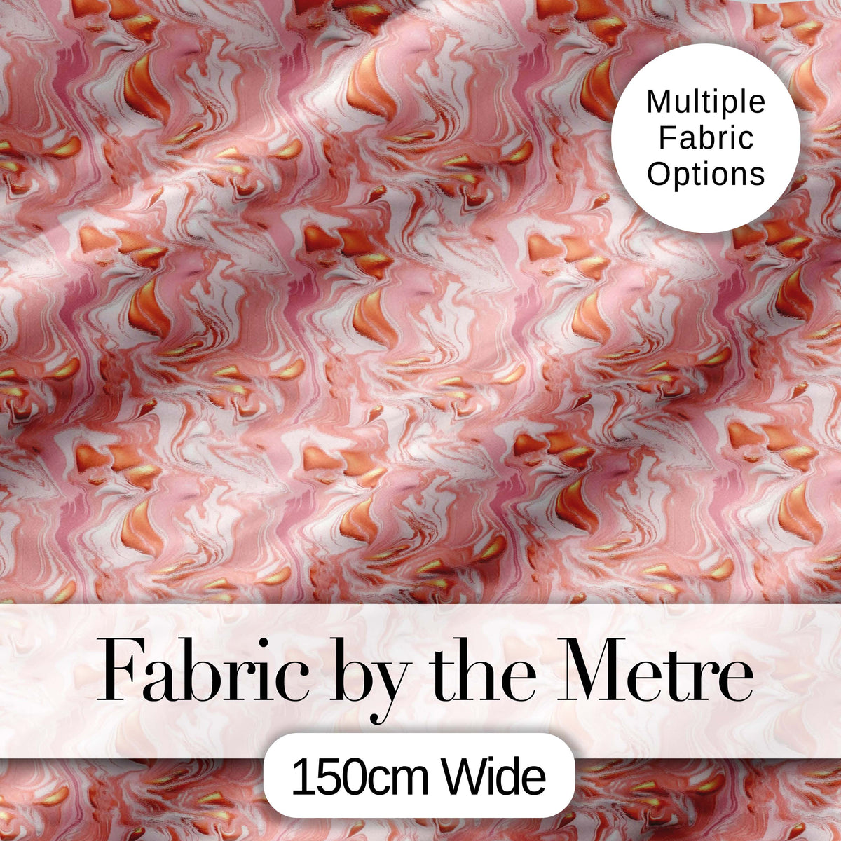 Glossy Peach Marble Flow Seamless Pattern Metallic Fluid Abstract Art Digital Print Fabric by the Metre UK Sewing Quilting Textile