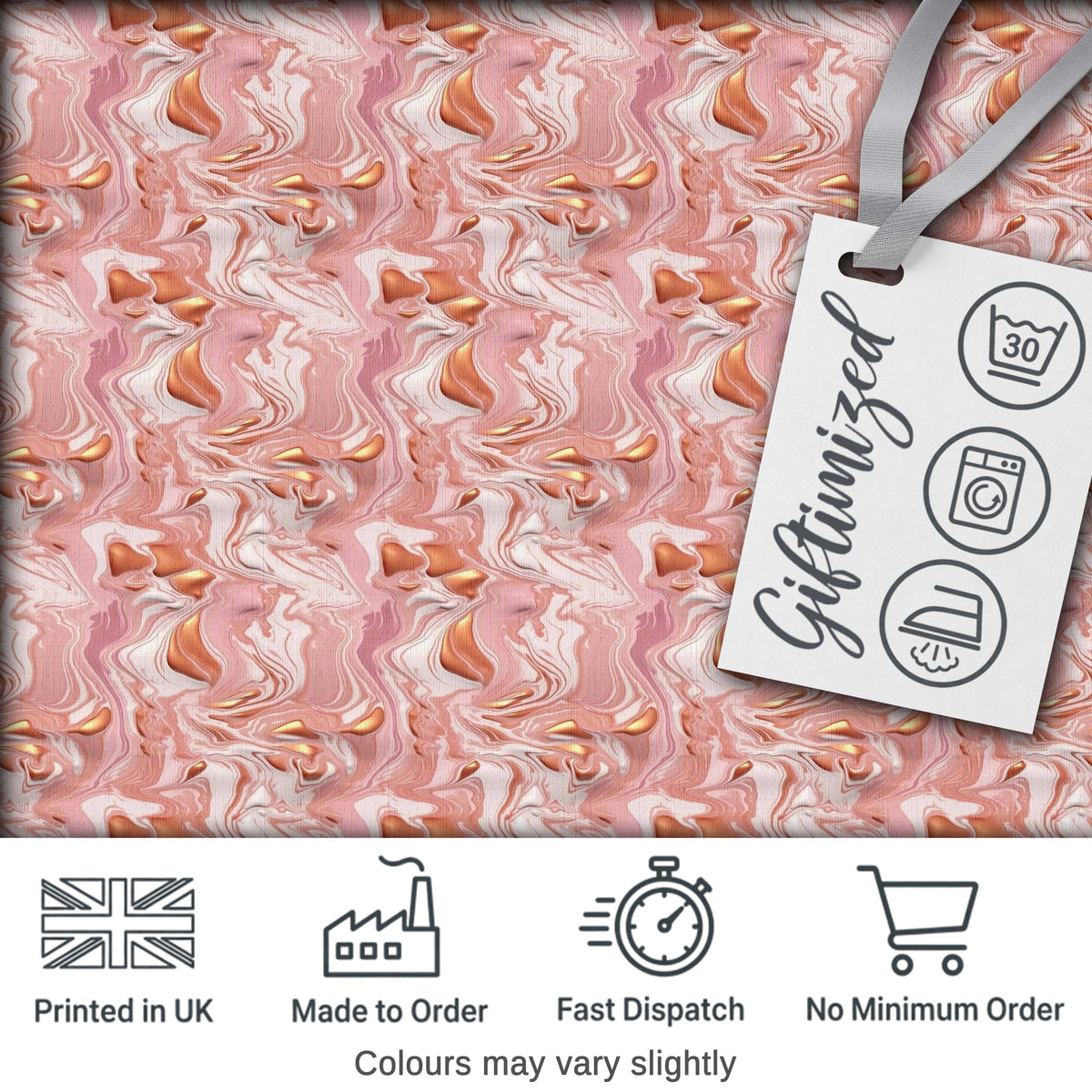 Glossy Peach Marble Flow Seamless Pattern Metallic Fluid Abstract Art Digital Print Fabric by the Metre UK Sewing Quilting Textile