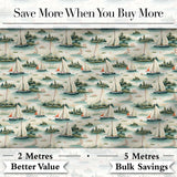 Vintage Sailing Boats Coastal Landscape Seamless Pattern Soft Pastel Sea Digital Print Fabric by the Metre UK Sewing Quilting Textile