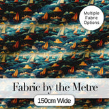 Colorful Ocean Waves Sailboats Scenic Seamless Pattern Dramatic Sea Digital Print Fabric by the Metre UK Sewing Quilting Textile