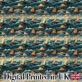 Colorful Ocean Waves Sailboats Scenic Seamless Pattern Dramatic Sea Digital Print Fabric by the Metre UK Sewing Quilting Textile