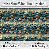 Colorful Ocean Waves Sailboats Scenic Seamless Pattern Dramatic Sea Digital Print Fabric by the Metre UK Sewing Quilting Textile