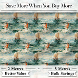 Classic Sailing Boats Rough Sea Seamless Pattern Artistic Ocean Waves Digital Print Fabric by the Metre UK Sewing Quilting Textile