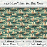 Charming Sailboats Floral Sea Seamless Pattern Whimsical Coastal Design Digital Print Fabric by the Metre UK Sewing Quilting Textile