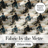 Serene Samurai Warrior Mountain Scene Seamless Pattern Japanese Art Digital Print Fabric by the Metre UK Sewing Quilting Textile