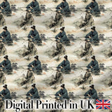 Serene Samurai Warrior Mountain Scene Seamless Pattern Japanese Art Digital Print Fabric by the Metre UK Sewing Quilting Textile
