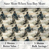 Serene Samurai Warrior Mountain Scene Seamless Pattern Japanese Art Digital Print Fabric by the Metre UK Sewing Quilting Textile
