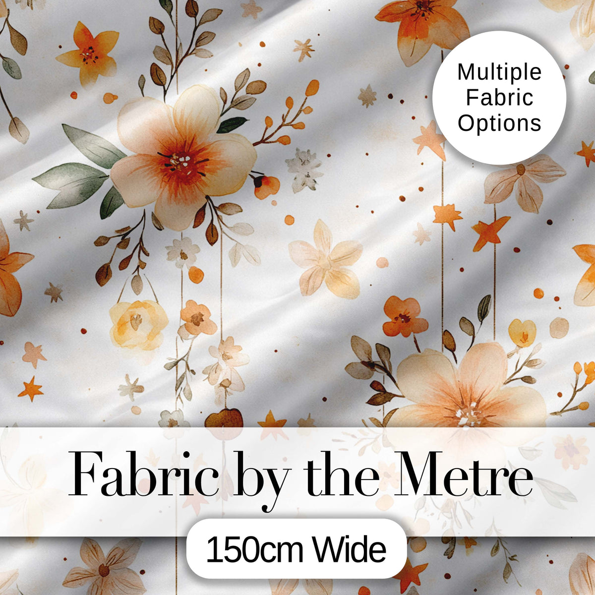 Watercolor Floral Stars Hanging Blooms Seamless Pattern Soft Beige Digital Print Fabric by the Metre UK Sewing Quilting Textile