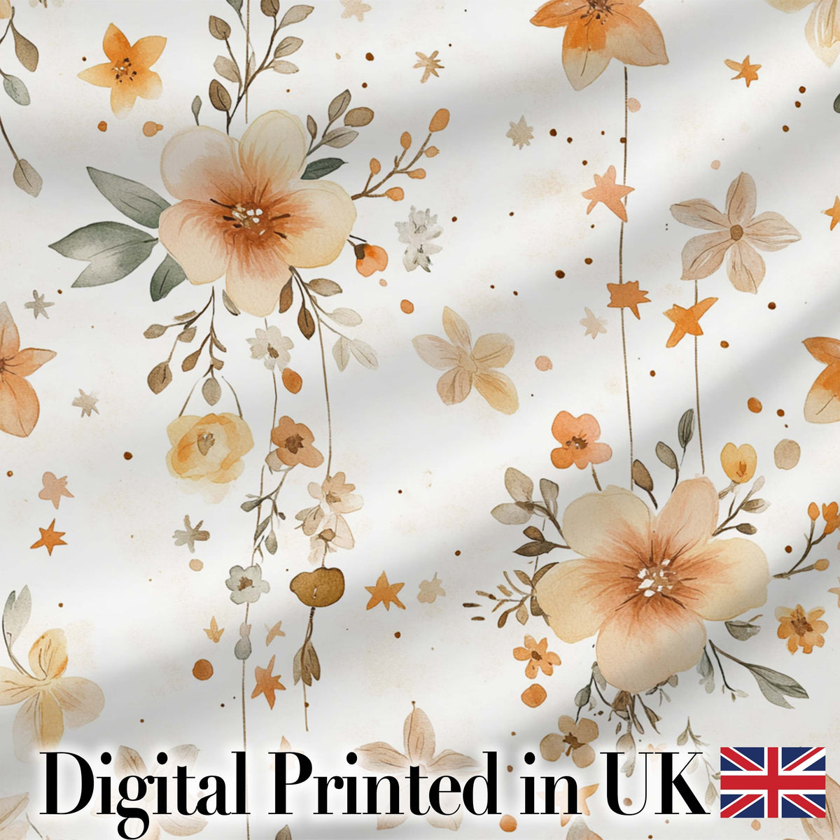 Watercolor Floral Stars Hanging Blooms Seamless Pattern Soft Beige Digital Print Fabric by the Metre UK Sewing Quilting Textile
