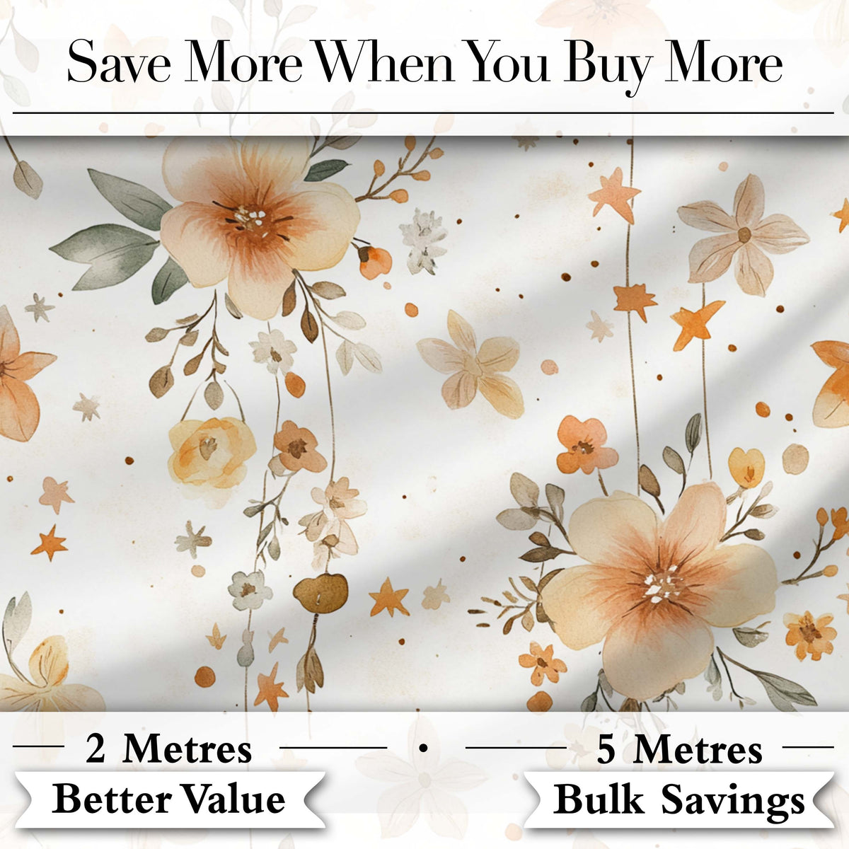 Watercolor Floral Stars Hanging Blooms Seamless Pattern Soft Beige Digital Print Fabric by the Metre UK Sewing Quilting Textile