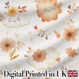 Cute Smiling Clouds Flowers Pastel Seamless Pattern Kids Nursery Digital Print Fabric by the Metre UK Sewing Quilting Textile