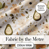 Cute Avocado Floral Smiling Fruit Seamless Pattern Soft Beige Digital Print Fabric by the Metre UK Sewing Quilting Textile