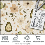Cute Avocado Floral Smiling Fruit Seamless Pattern Soft Beige Digital Print Fabric by the Metre UK Sewing Quilting Textile