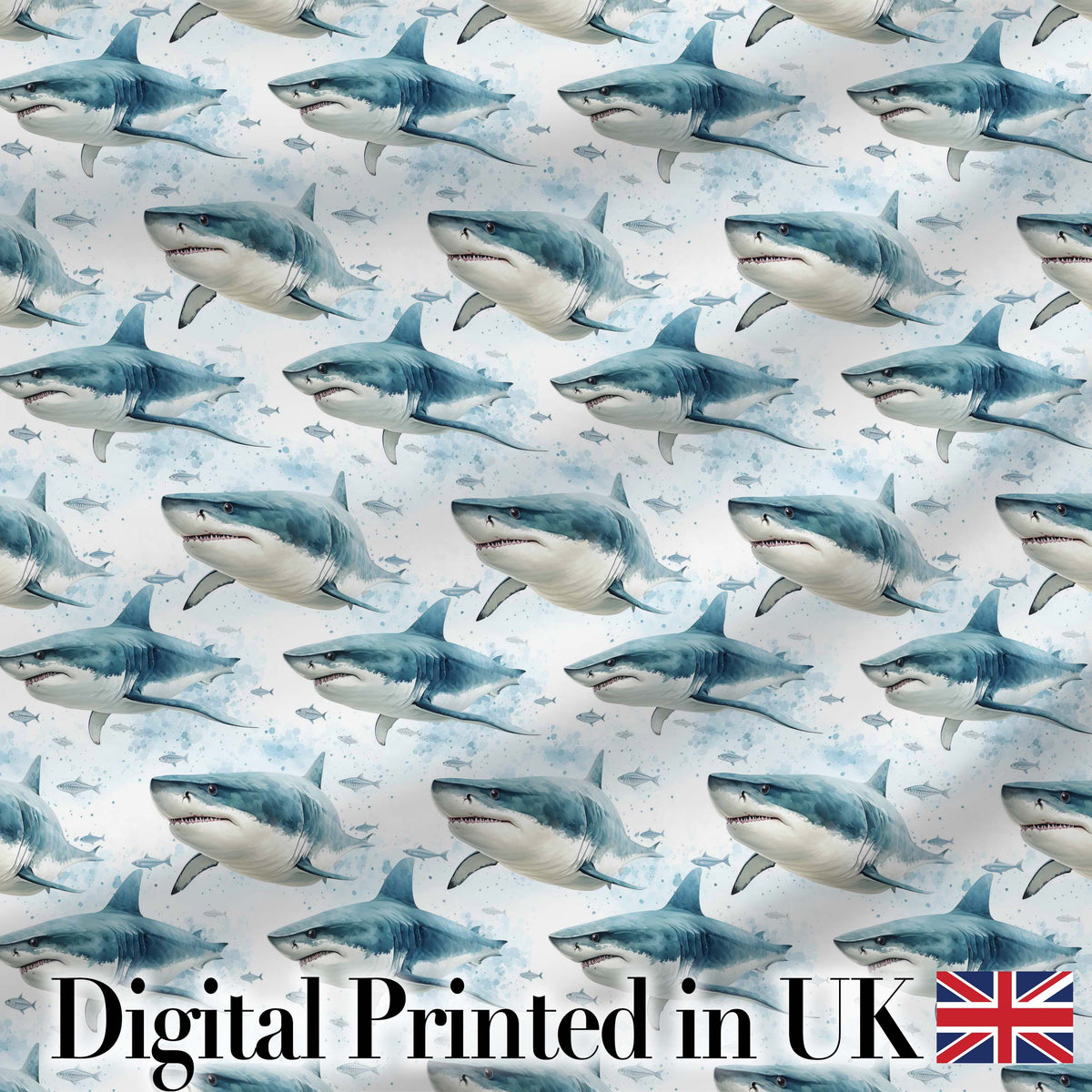 Blue Shark Underwater Ocean Seamless Pattern Light Sea Background Digital Print Fabric by the Metre UK Sewing Quilting Textile