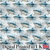 Blue Shark Underwater Ocean Seamless Pattern Light Sea Background Digital Print Fabric by the Metre UK Sewing Quilting Textile