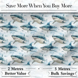 Blue Shark Underwater Ocean Seamless Pattern Light Sea Background Digital Print Fabric by the Metre UK Sewing Quilting Textile