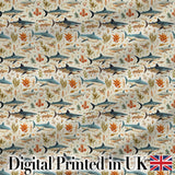 Ocean Sharks Coral Reef Seamless Pattern Soft Beige Background Marine Life Digital Print Fabric by the Metre UK Sewing Quilting Textile