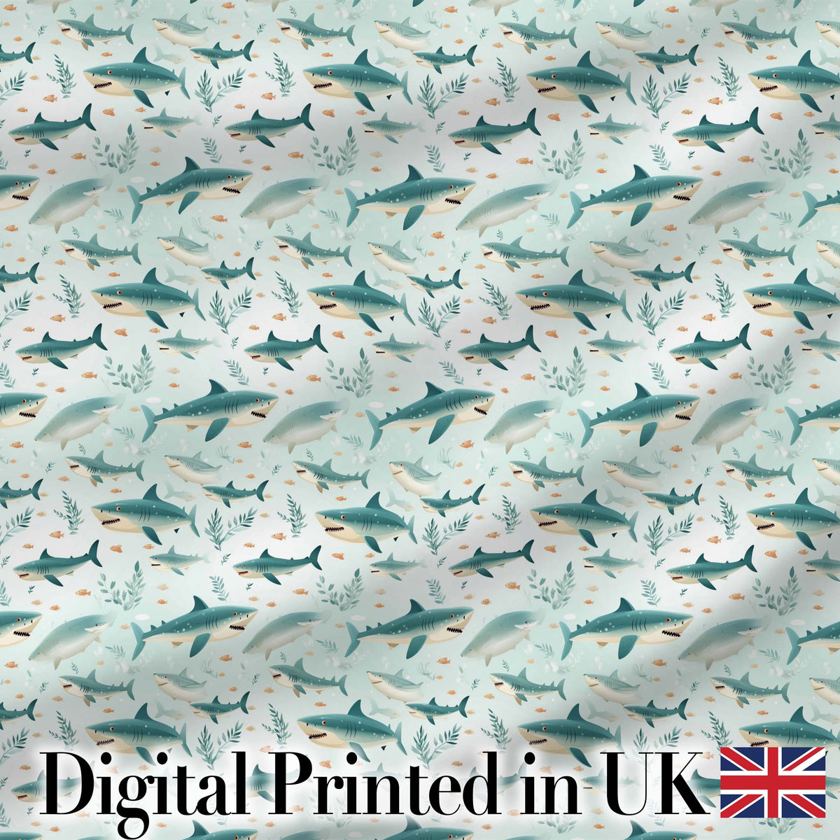 Cute Blue Shark Underwater Seamless Pattern Light Ocean Background Marine Theme Digital Print Fabric by the Metre UK Sewing Quilting Textile