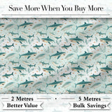 Cute Blue Shark Underwater Seamless Pattern Light Ocean Background Marine Theme Digital Print Fabric by the Metre UK Sewing Quilting Textile