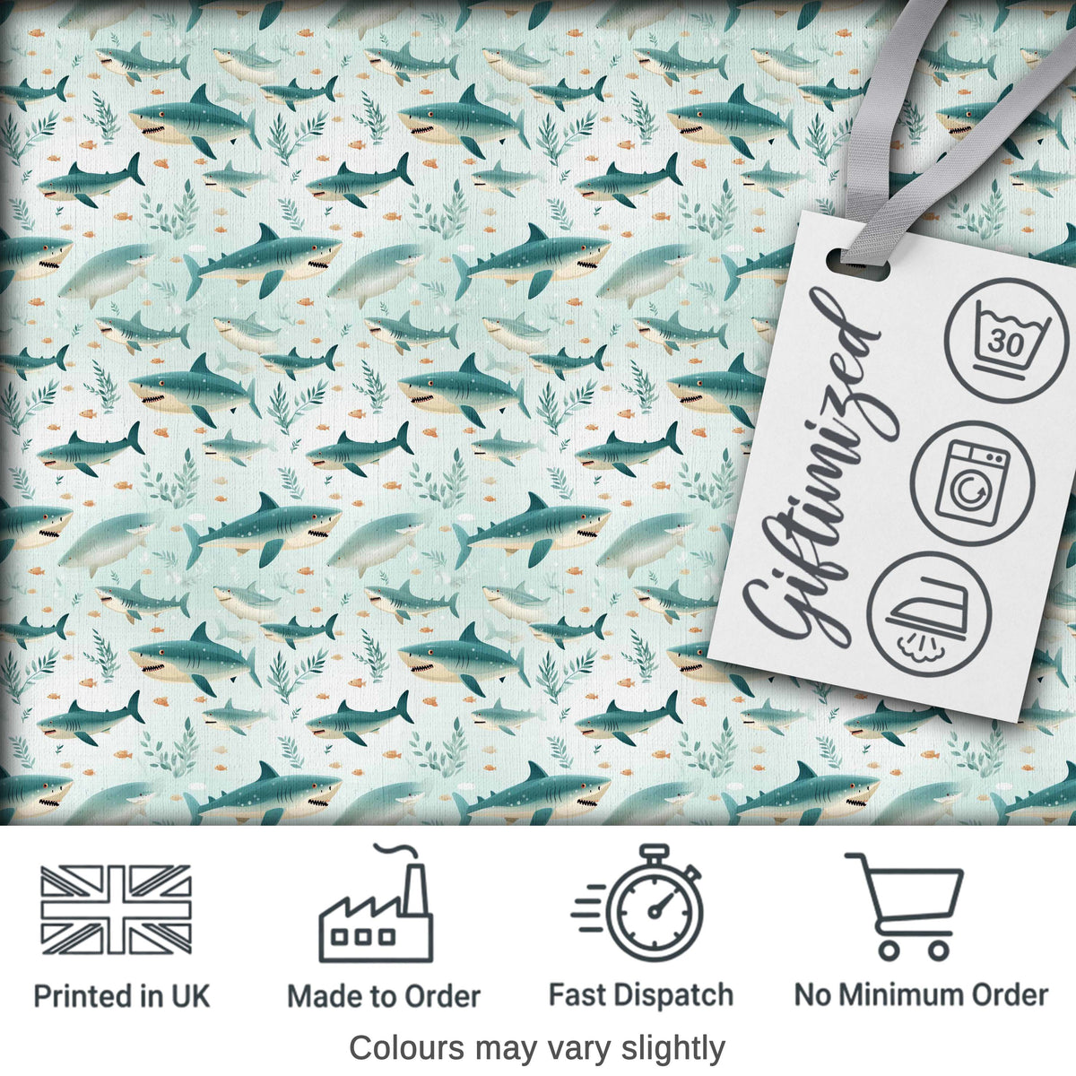 Cute Blue Shark Underwater Seamless Pattern Light Ocean Background Marine Theme Digital Print Fabric by the Metre UK Sewing Quilting Textile