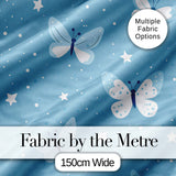 Blue Butterflies Stars Dreamy Sky Seamless Pattern Soft Pastel Background Digital Print Fabric by the Metre UK Sewing Quilting Textile