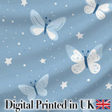 Blue Butterflies Stars Dreamy Sky Seamless Pattern Soft Pastel Background Digital Print Fabric by the Metre UK Sewing Quilting Textile