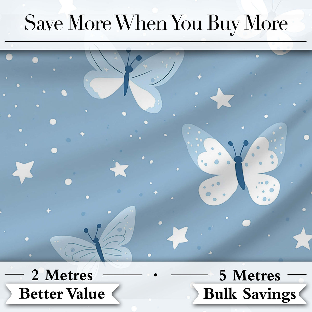 Blue Butterflies Stars Dreamy Sky Seamless Pattern Soft Pastel Background Digital Print Fabric by the Metre UK Sewing Quilting Textile