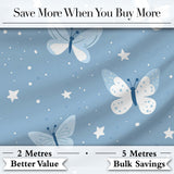Blue Butterflies Stars Dreamy Sky Seamless Pattern Soft Pastel Background Digital Print Fabric by the Metre UK Sewing Quilting Textile