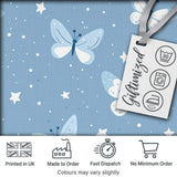 Blue Butterflies Stars Dreamy Sky Seamless Pattern Soft Pastel Background Digital Print Fabric by the Metre UK Sewing Quilting Textile