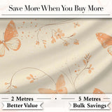 Peach Butterflies Floral Branches Seamless Pattern Soft Beige Background Digital Print Fabric by the Metre UK Sewing Quilting Textile